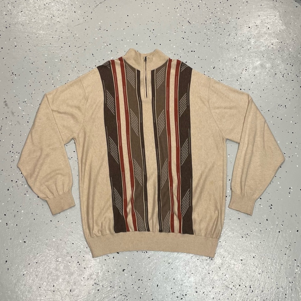 Vintage F/X Fusion Fall Halloween Textured 1/4 Zip Sweater Mens 2XLT Tan Beige